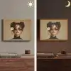 Vrouw - Beige - Bloem - Modern - Portret Light Box met batterij (Wandlamp) middel -sfeer3