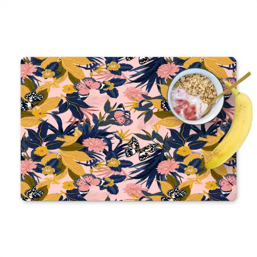 Zomer - Vlinder - Roze - Geel Placemat vinyl groot 368 -zzzproduct_Kitchenyeah-website