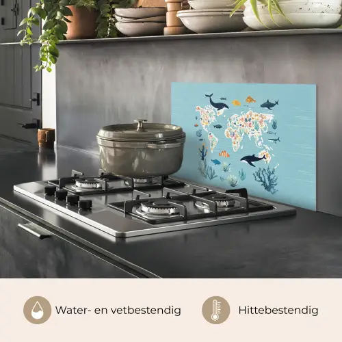 Wereldkaart - Zeeleven - Blauw keuken achterwand spatscherm klein -usp_NL