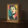 Vrouw - Rode lippen - Expressief - Grafisch Light Box met kabel (Tafellamp) klein -z3d_website
