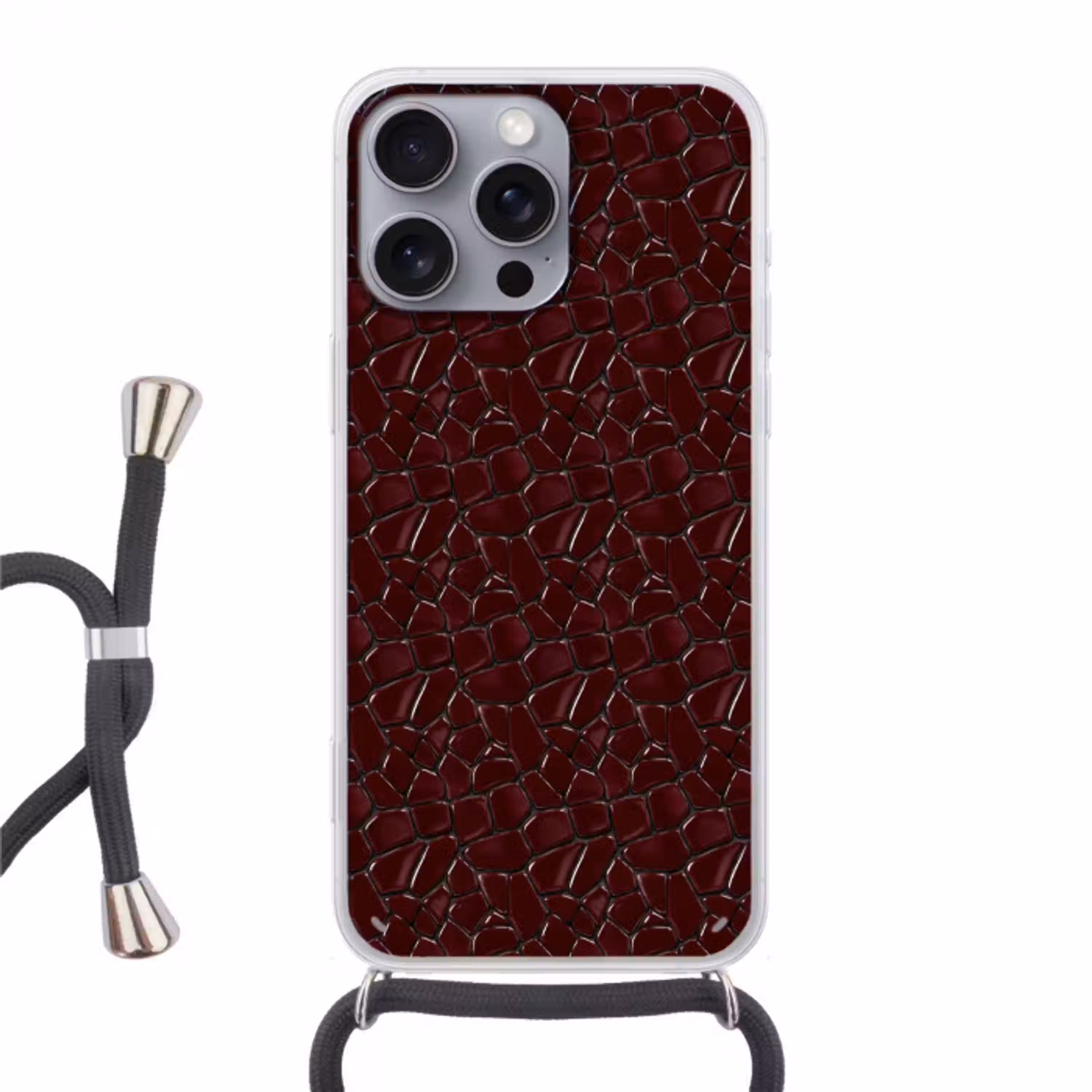 Mozaïek - Tegel - Bordeauxrood Hoesje iPhone 16 Pro Max met koord klein 804 -3d
