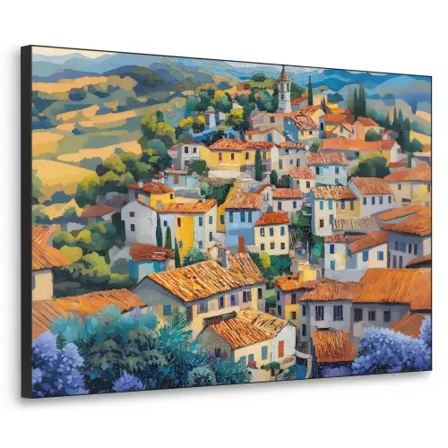 Dorp - Heuvels - Landschap - Bomen Textielframe zwart klein -3d