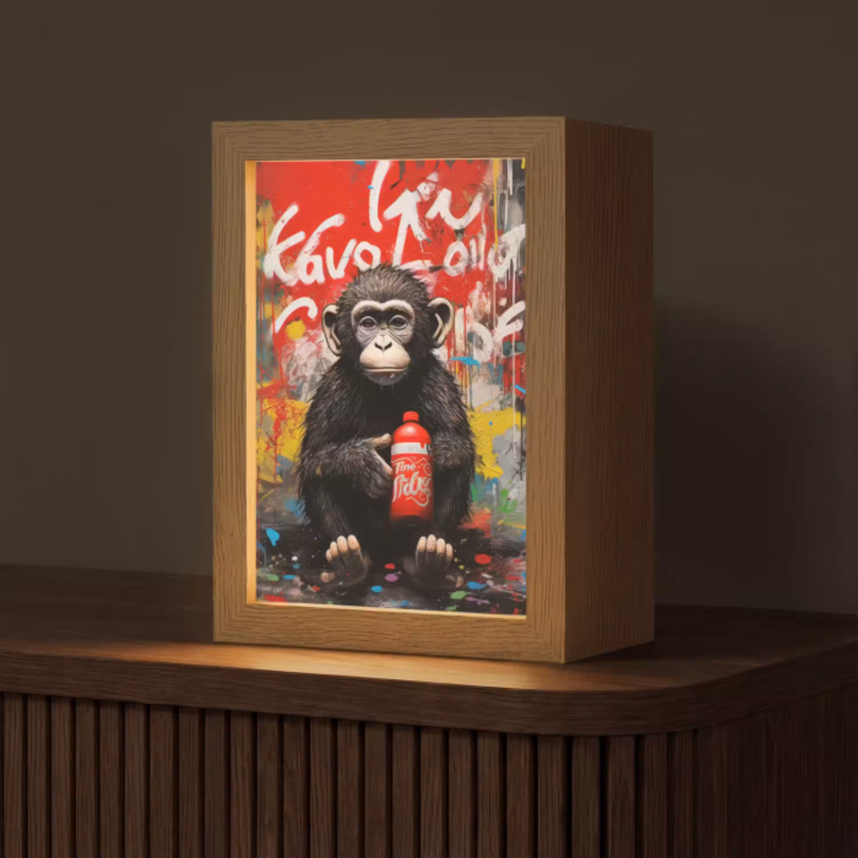 Aap - Graffiti - Dieren - Kunst - Flesje - Kleuren Light Box met kabel (Tafellamp) klein -z3d_website