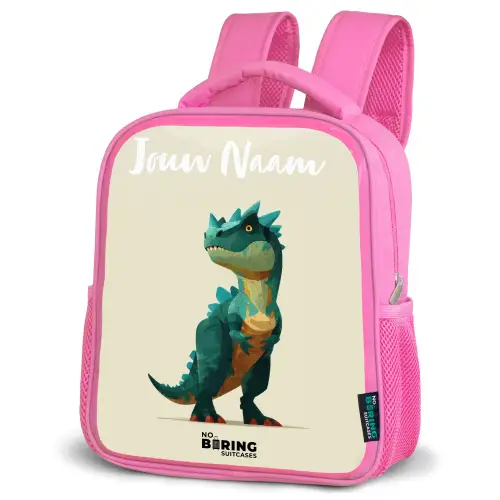 Dino - Dier - Groen Kinderrugzak - Roze middel -schuin