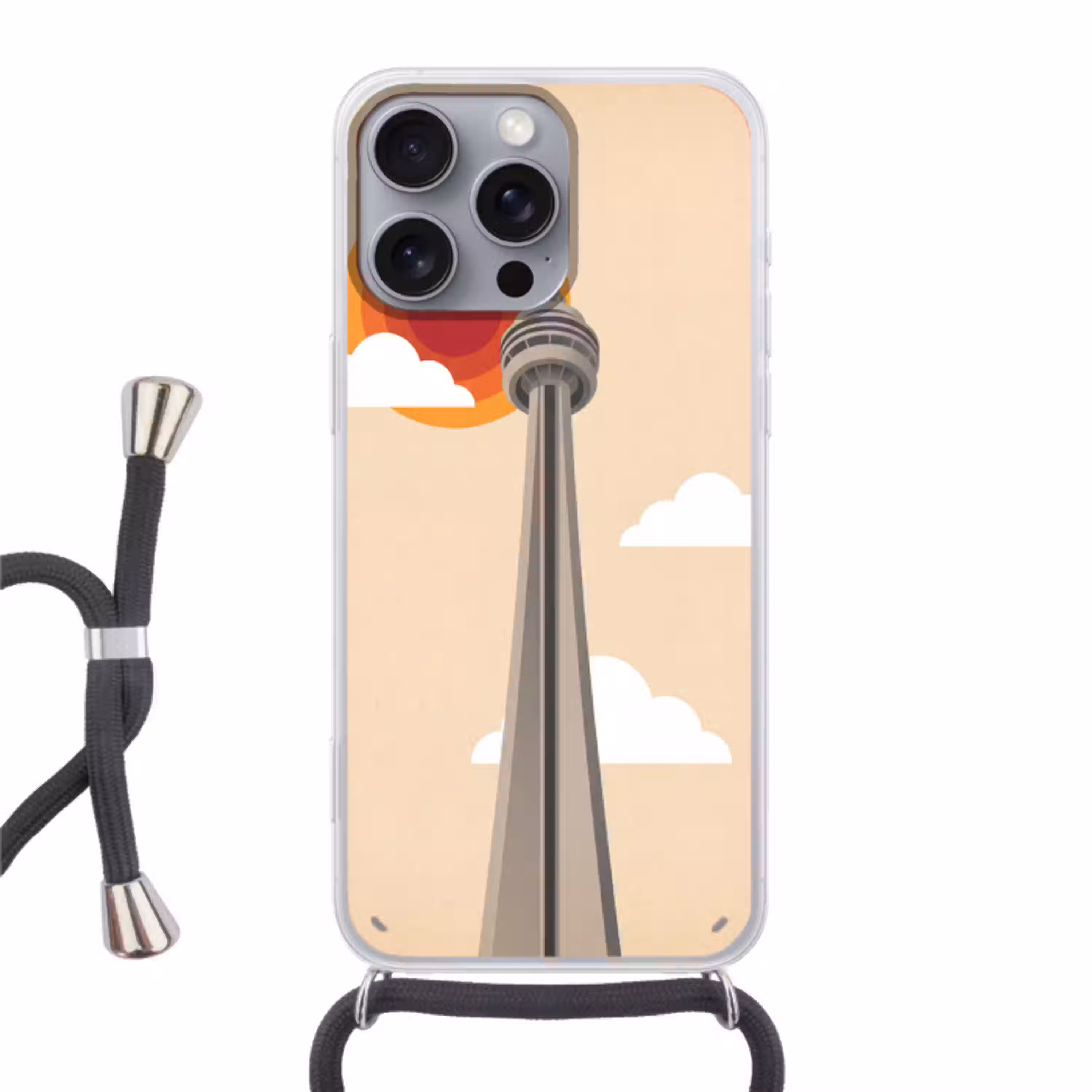 Stad - Gebouw - Architectuur - Retro - Oranje Hoesje iPhone 16 Pro Max met koord klein -3d