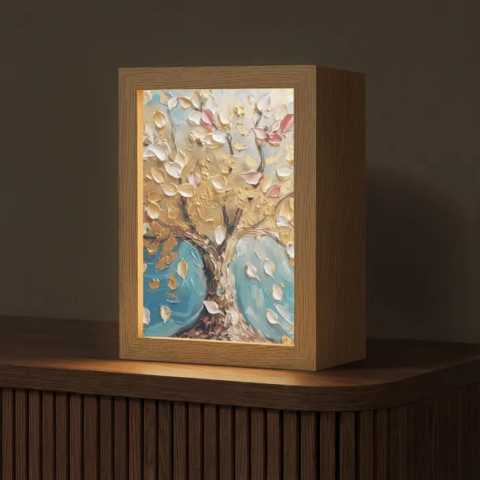 Boom - Blauw - Goud - Abstract - Modern Light Box met kabel (Tafellamp) klein -z3d_website