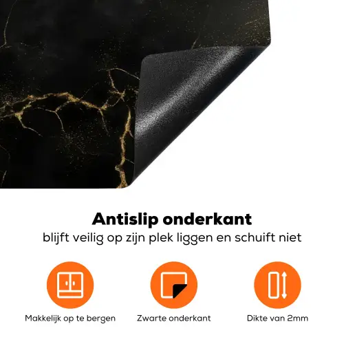 Zwart marmer - Gouden aders - Klassiek Inductie beschermer vinyl 3mm klein -zzzzzzz-td-onderkant