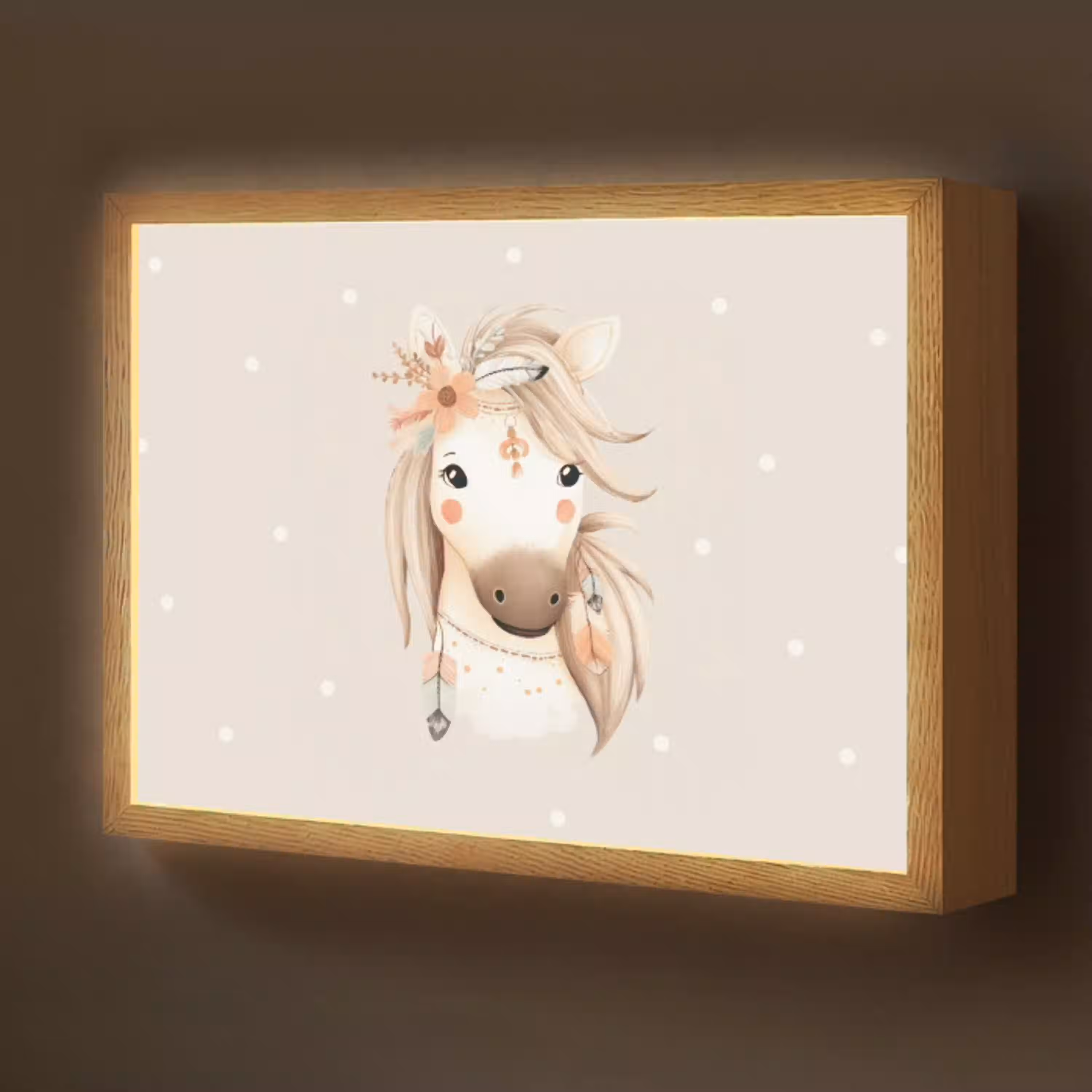 Paard - Bohemian - Pastel - Stippen Light Box met batterij (Wandlamp kind) middel -z3d_website