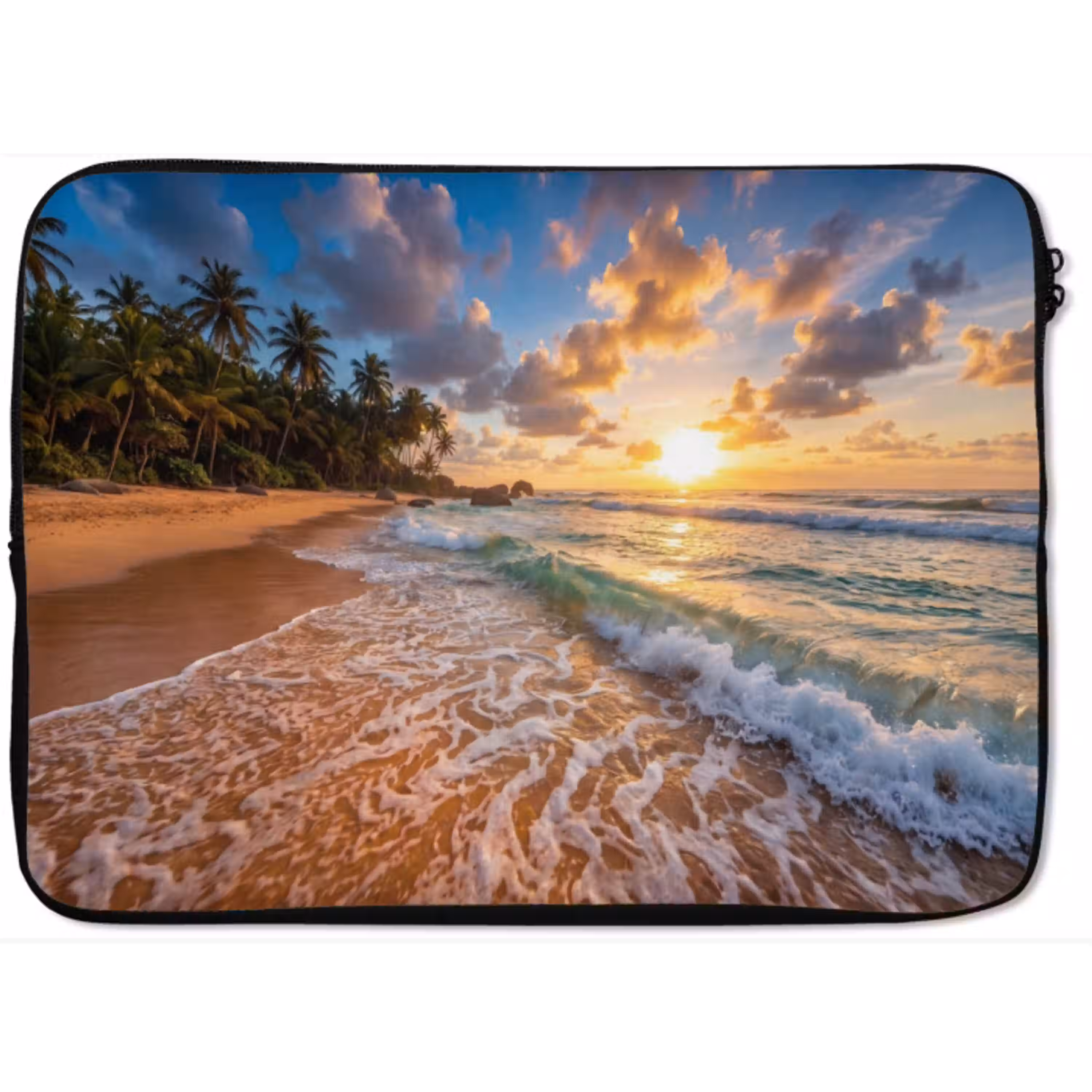 Strand - Zonsondergang - Golven - Natuur - Goud laptophoes neopreen klein -zkaufland3dotto