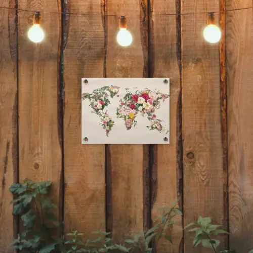 Wereldkaart - Bloemen - Roze tuinposter los doek klein -sfeer1