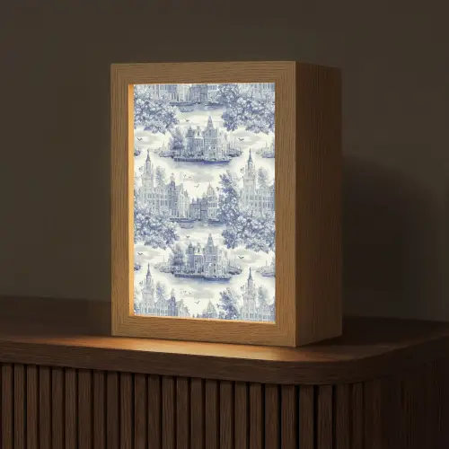 Huizen - Bomen - Water - Vogels - Blauw Light Box met kabel (Tafellamp) klein 925 -z3d_website