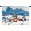 Winter - Huisje - Bergen - Uitzicht - Sneeuw Wandkleed katoen klein -zz3d