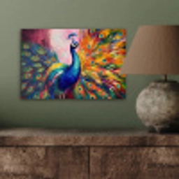 Pauw - Dieren - Schilderij - Regenboog aluminium wit klein -sfeer2