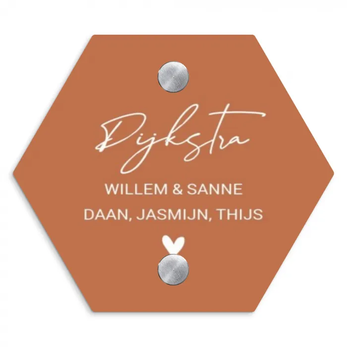 Terracotta - Sierlijk Naambord Hexagon klein -3d