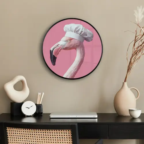 Flamingo - Roze - Koksmuts - Vogel Fotolijst rond zonder passe partout klein -sfeer1