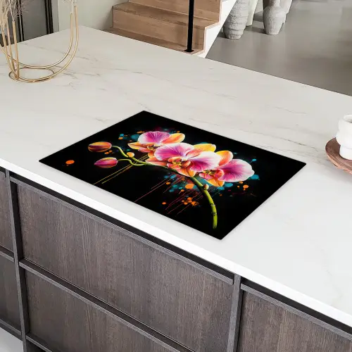 Orchidee - Graffiti - Kleurrijk - Bloemen - Abstract Inductie beschermer vinyl 3mm klein -sfeer8