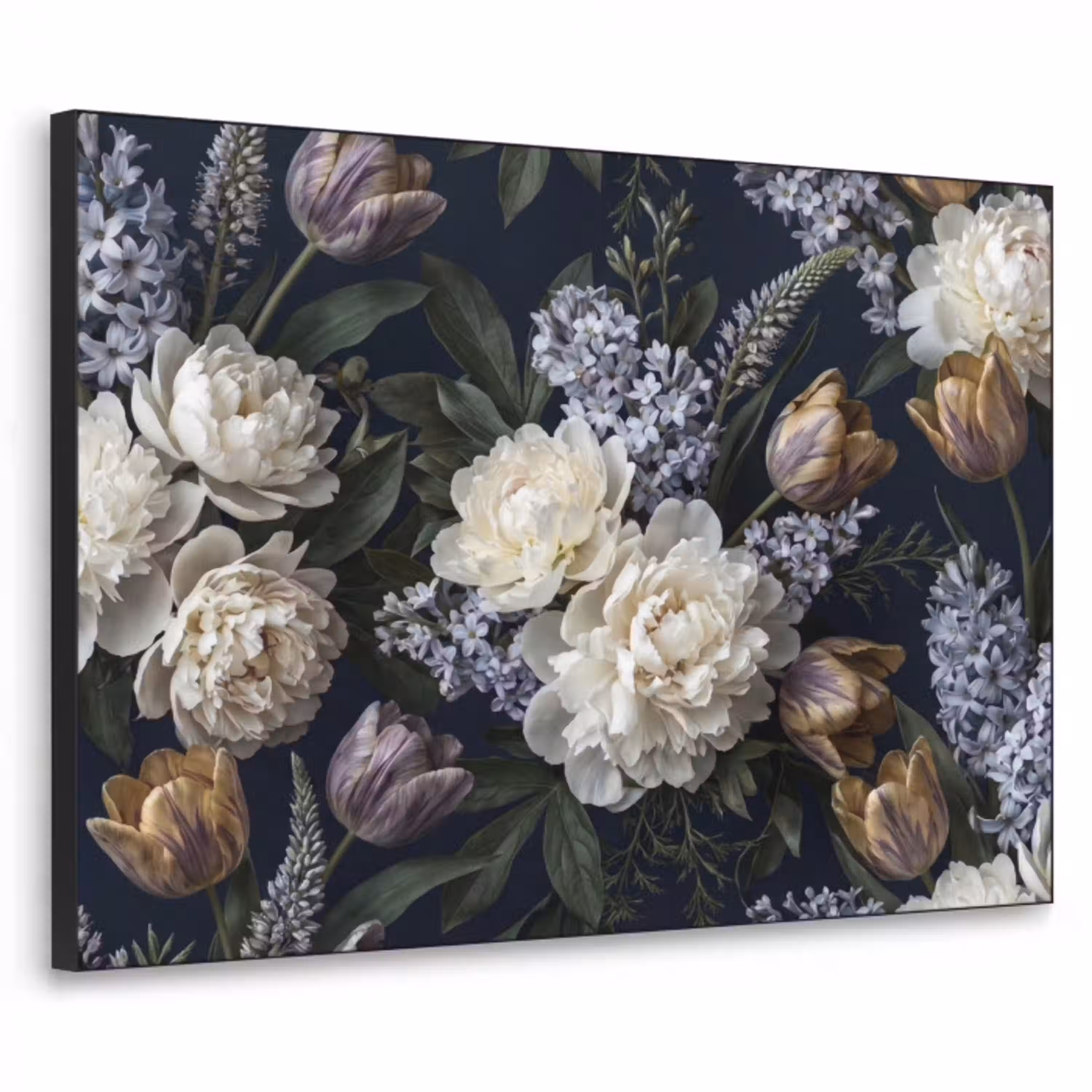 Bloemen - Donker - Elegant - Natuur - Wit Textielframe zwart klein -3d