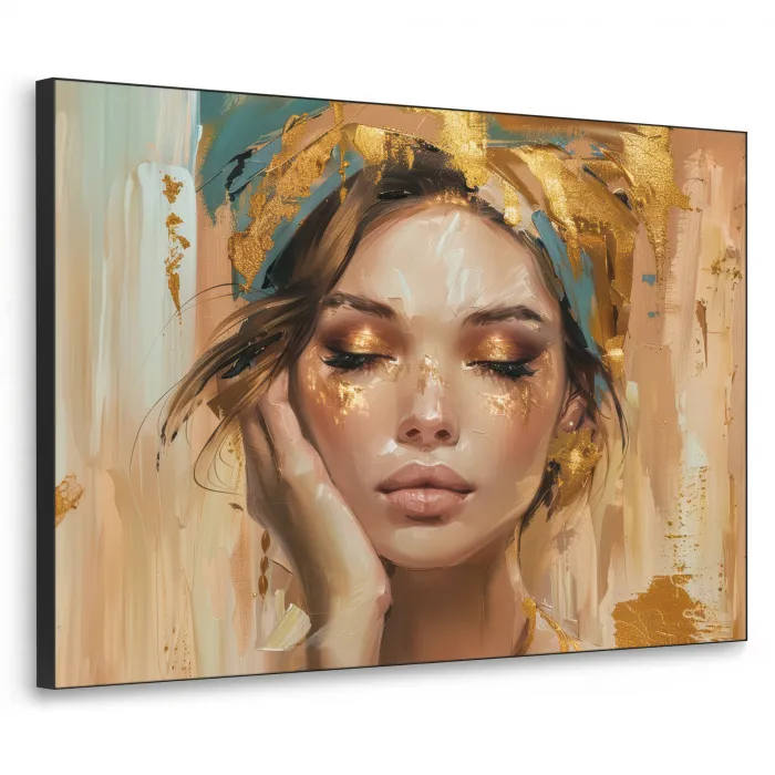 Vrouwen - Portret - Luxe - Goud Textielframe zwart klein -3d
