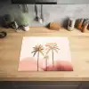 Palmbomen - Heuvels - Minimalistisch - Zachtroze Inductie beschermer vinyl 3mm middel -sfeer5