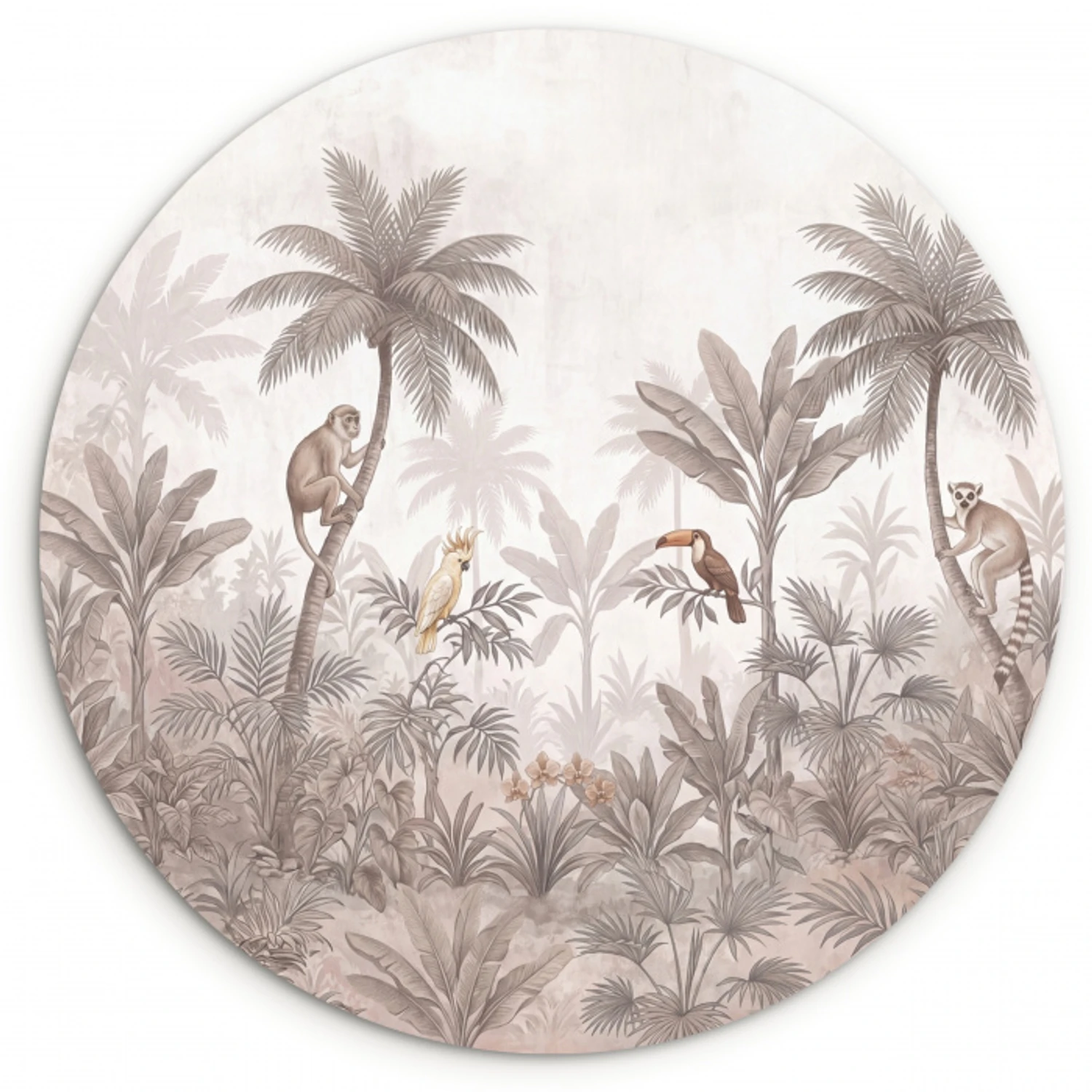 Jungle - Dieren - Palmbomen Wandcirkel kunststof plaat 5mm dik klein -3d