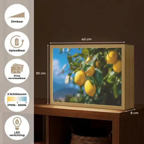 Citroenen - Bladeren - Blauwe lucht Light Box met batterij (Wandlamp) middel -USP_websiteoverzichtNL