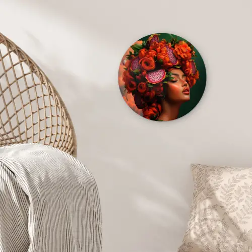 Vrouw - Drankenfruit - Rozen Wandcirkel kunststof plaat 5mm dik klein -sfeer5