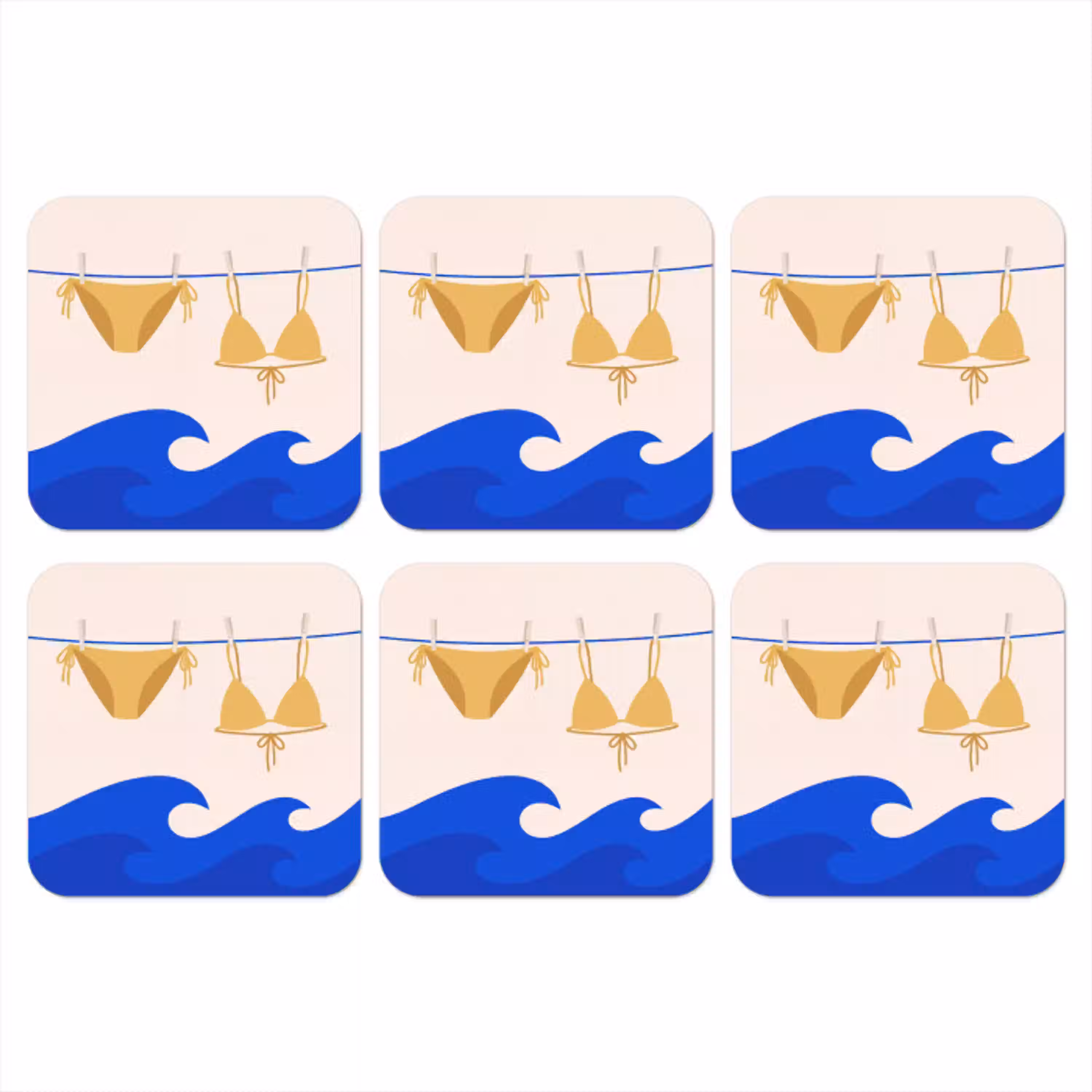 Zwemkleding - Zee - Zomer - Illustratie - Geel onderzetter kurk middel -3d