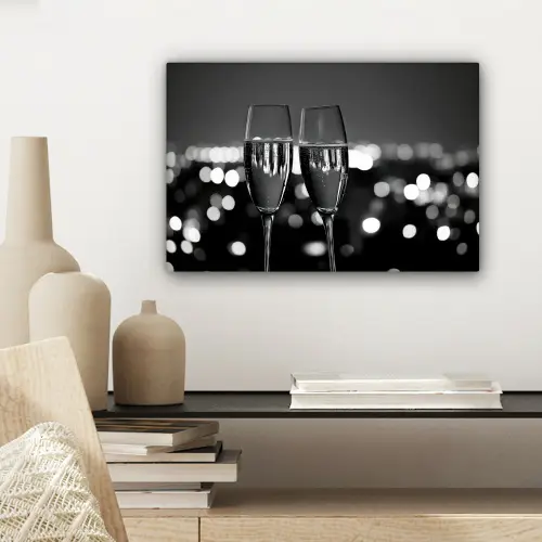 Bubbels - Proosten - Champagneglazen - Stadslichten canvas 2cm klein -sfeer6