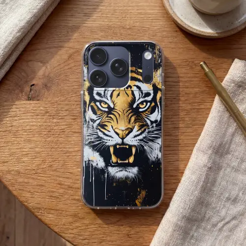 Tijger - Verfspatten - Goud Telefoonhoesje iPhone 17 Pro klein -sfeer1