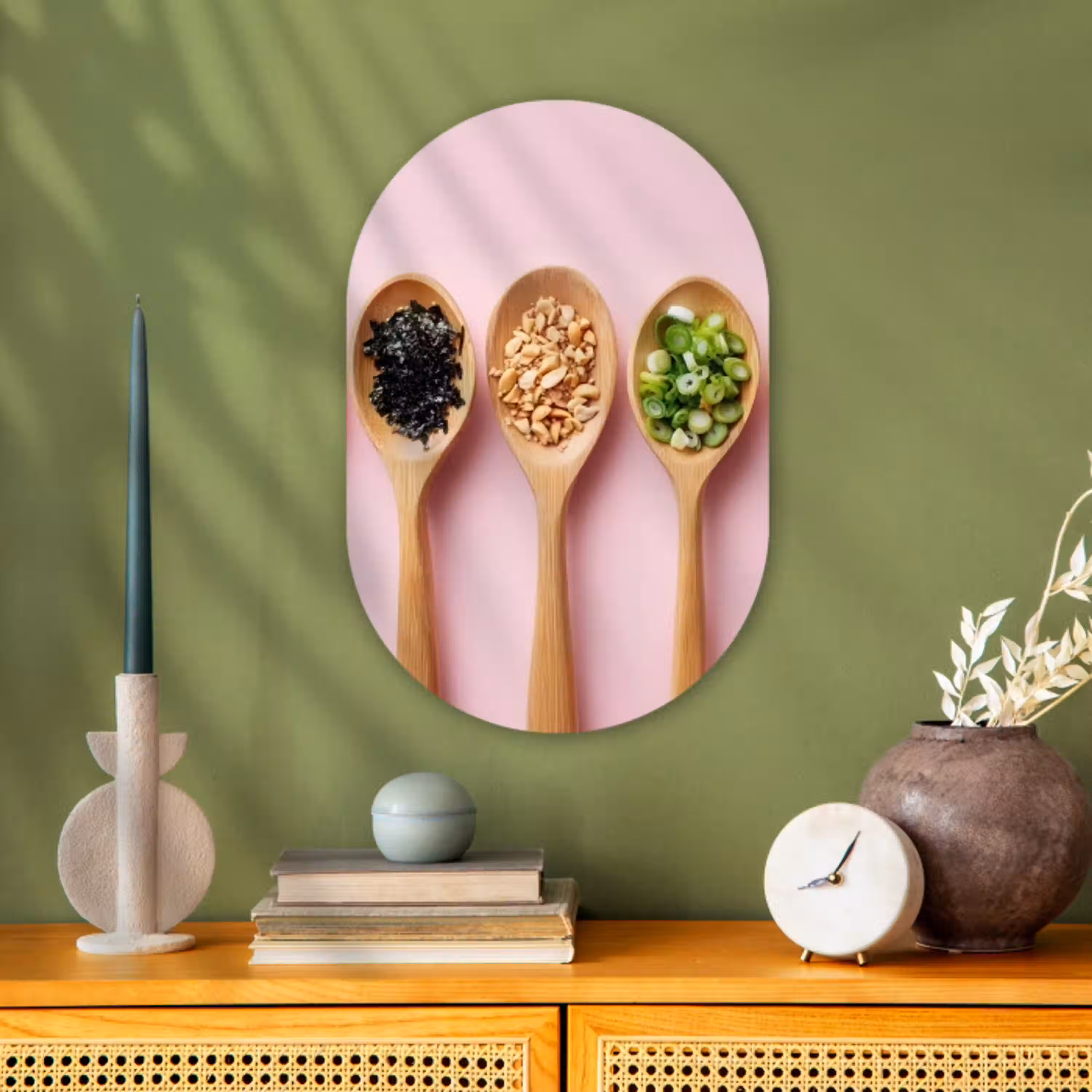 Ingrediënten - Lepels - Hout - Roze Wandcirkel Ovaal Forex klein -sfeer2
