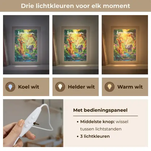 Giraf - Olifant - Bloemen - Jungle Light Box met kabel (Kinderlampje) klein -USP_lichtkleurNL