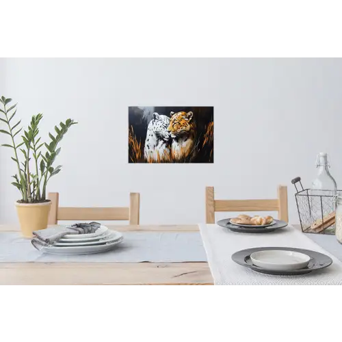 Luipaard - Oranje - Wit - Gras Muursticker klein -eettafel