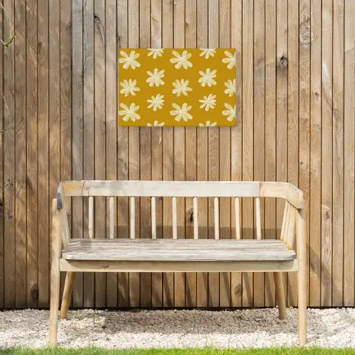 Bloem - Speels - Okergeel Tuinposter op houten frame 2 cm dik klein 845 -sfeer4