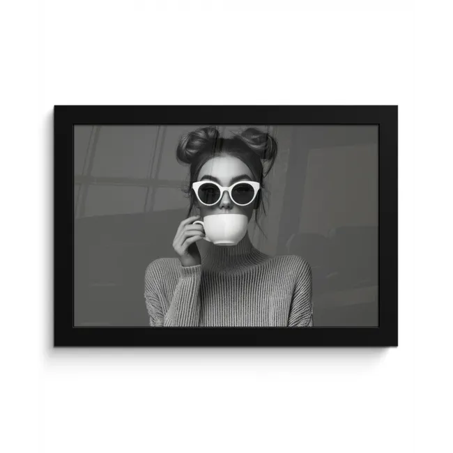 Vrouw - Koffie - Zwart - Wit fotolijst zwart zonder passe partout klein -3d