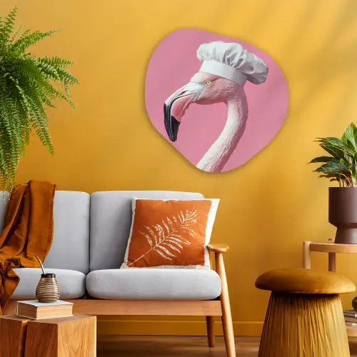Flamingo - Roze - Koksmuts - Vogel Wandcirkel Organisch Aluminium middel -sfeer4