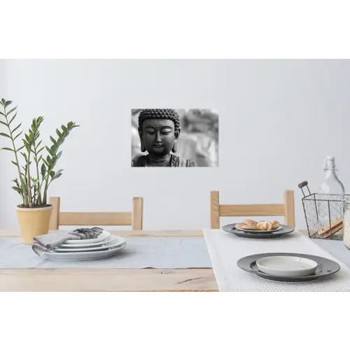 Boeddha - Grijs - Spiritualiteit - Buddha beeld - Religie Muursticker klein -eettafel