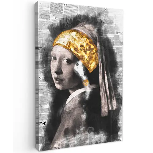 Meisje met de parel - Johannes Vermeer - Krant - Goud canvas 2cm klein -z3d