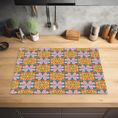 Bloemen - Retro - Patroon - Kleurrijk Inductie beschermer vinyl 3mm klein 276 -sfeer5