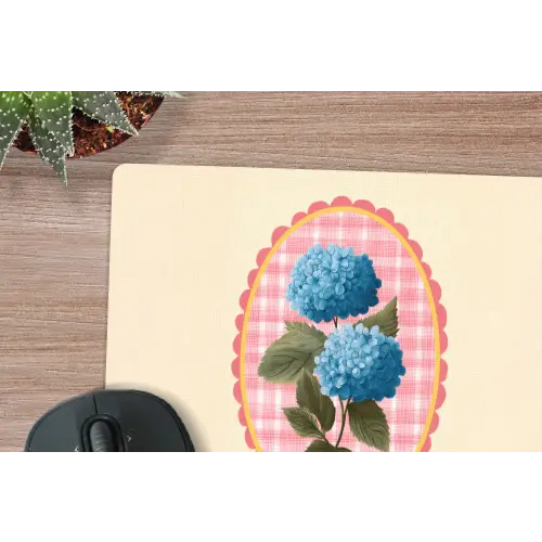 Bloemen - Blauw - Lijst - Bladeren muismat rubber klein -closeup