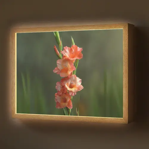 Bloem - Gladiolen - Zalmroze Light Box met batterij (Wandlamp) middel -z3d_website