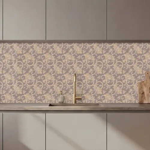 Oosters - Bloemen - Beige - Grijs keuken achterwand 2 middel 871 zz_3dshopping