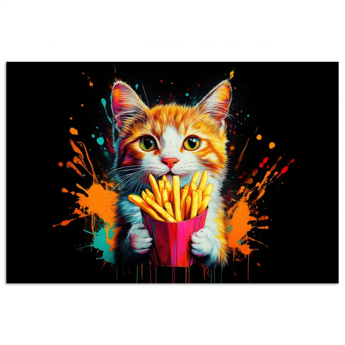 Kat - Eten - Patat - Graffiti - Abstract poster papier klein -3d