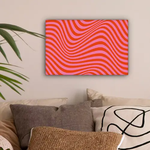 Golvend patroon - Rood - Roze - Lijnen canvas 2cm klein -sfeer1