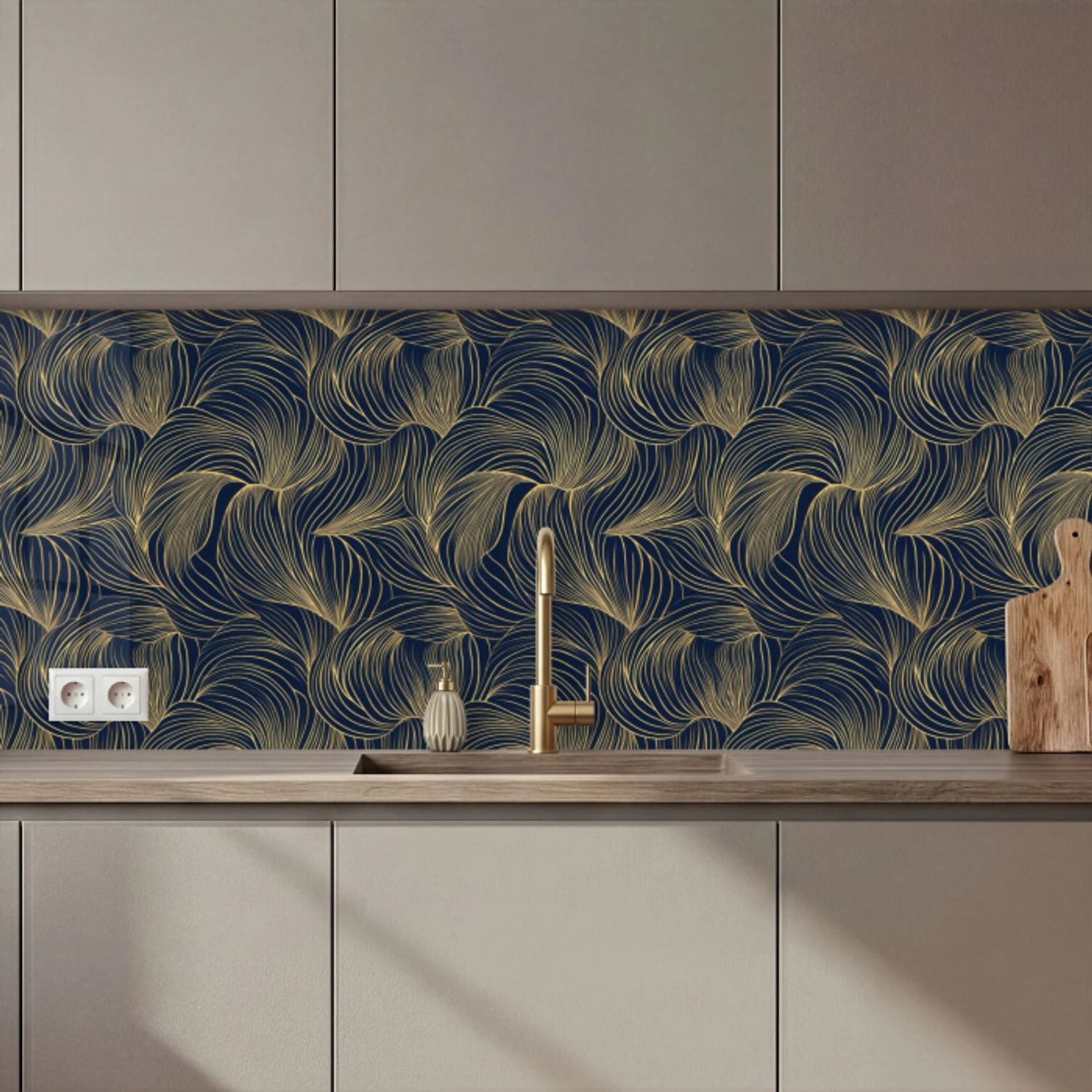 Abstract - Lijnen - Blauw - Goud keuken achterwand 2 middel 871 zz_3dshopping