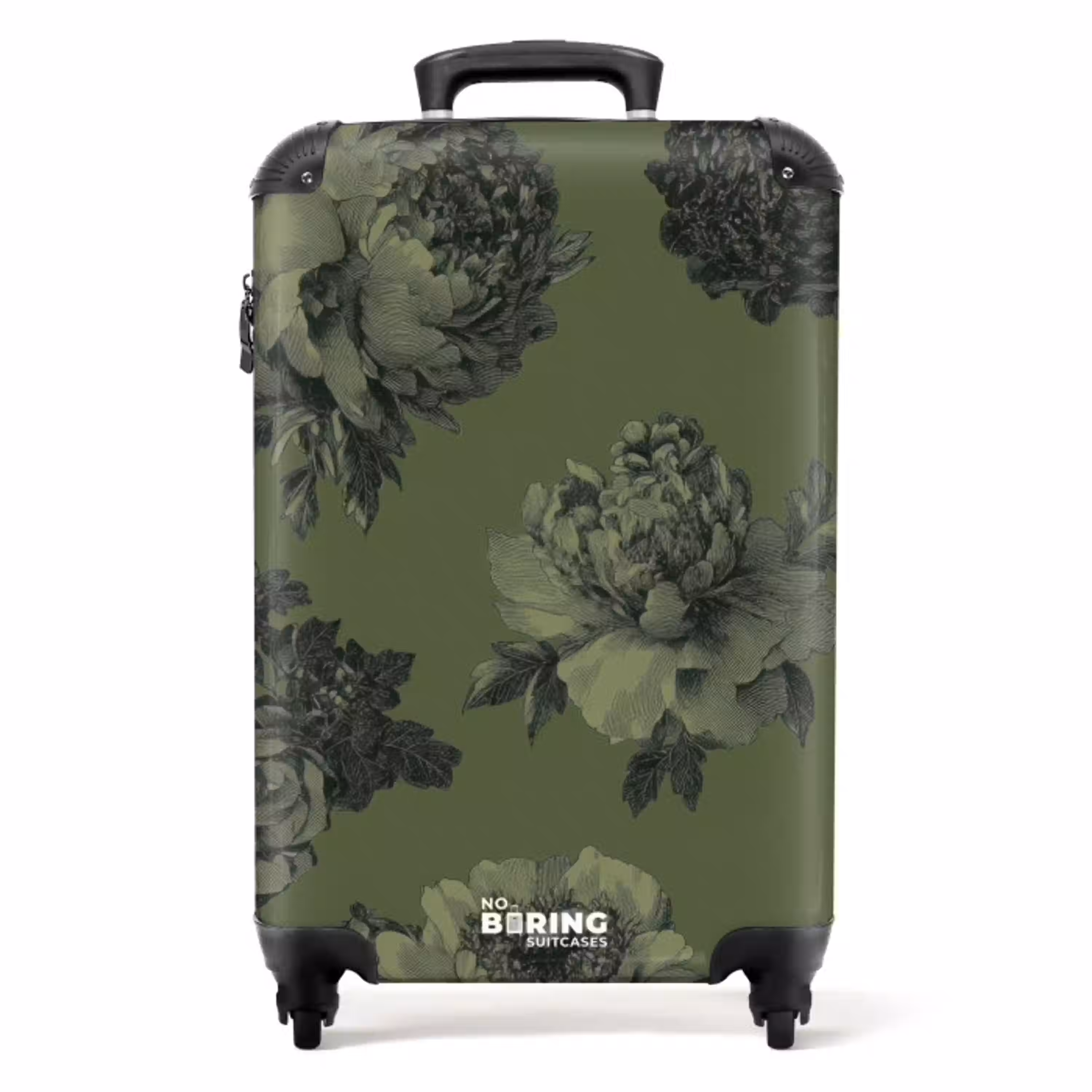 Klassiek - botanisch - olijfgroen - bloemen NBS - Handbagage koffer - Volwassenen Unisex middel -productfoto_recht
