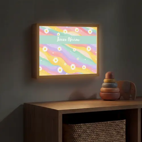Madeliefjes - Kleurrijk - Pastel Light Box met batterij (Wandlamp kind) middel -sfeer5_kind