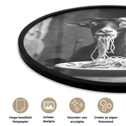 Geit - Bord - Spaghetti - Zwart Wit Fotolijst rond zonder passe partout klein -closeup_NL