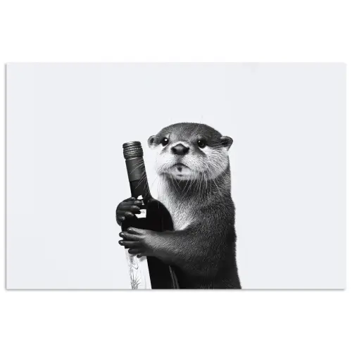 Wijnfles - Otter - Zwart poster papier klein -3d