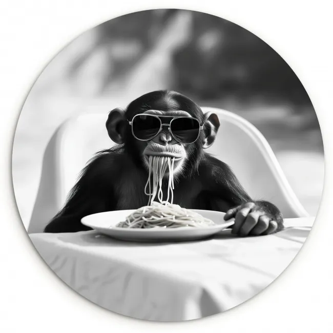 Aap - Spaghetti - Zonnebril - Zwart wit - Cool - Dier KitchenYeah - Keuken - Wandcirkel Forex klein -3d