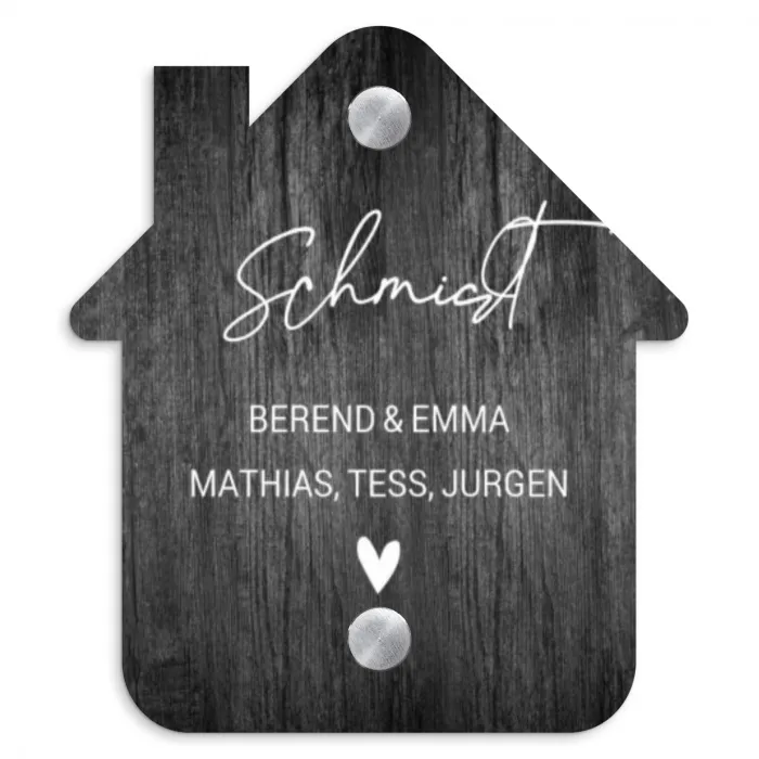 Donker hout - Sierlijk Naambord Huisje klein -3d